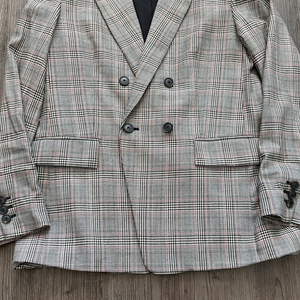 FRAME PLAID DOUBLE BREASTED BLAZER WOMENS LARGE - Picture 3 of 8
